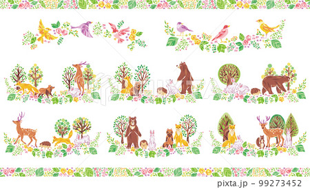 木、花、草などの植物、小鳥、動物　イラストセット 99273452