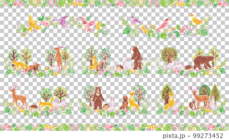 木、花、草などの植物、小鳥、動物　イラストセット 99273452
