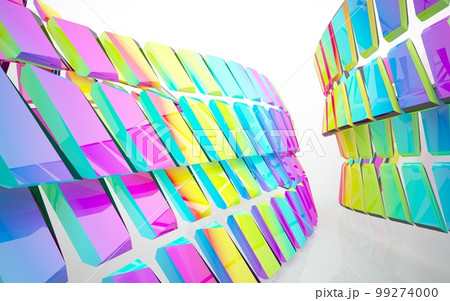 Abstract architectural glass gradient color interior of a minimalist house with large windows. 3D illustration and rendering. Abstract architectural glass gradient color interior of a minimalist house with large windows. 3D illustration and rendering. 99274000