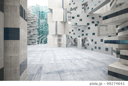 Empty dark abstract concrete smooth interior . Architectural background. 3D illustration and rendering 99274641