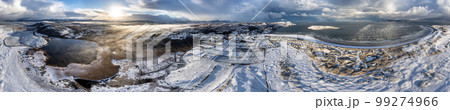 Aerial view of snow covered Portnoo in County Donegal, Ireland. 99274966