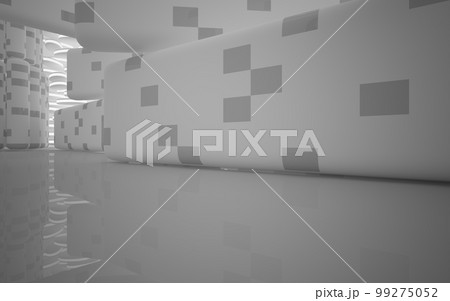 Abstract parametric white interior with neon lighting. 3D illustration and rendering. Abstract parametric white interior with neon lighting. 3D illustration and rendering. 99275052