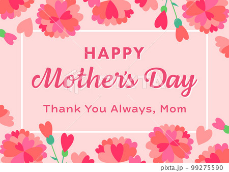 ハートのカーネーションの母の日のメッセージカード　英語　横 99275590