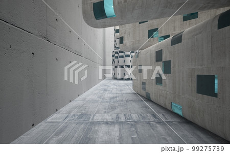 Empty dark abstract concrete and wood smooth interior. Architectural background. 3D illustration and rendering Empty dark abstract concrete and wood smooth interior. Architectural background. 3D illustration and rendering 99275739