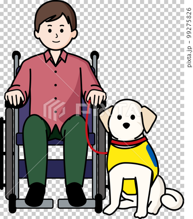 介助犬と車椅子の男性 99275826
