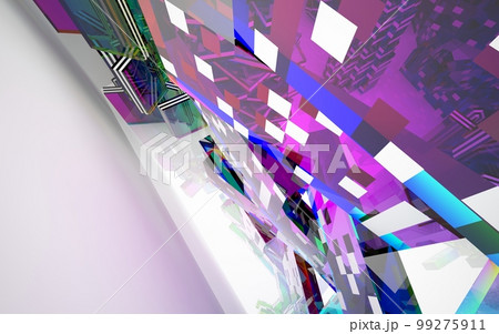 Abstract white and colored gradient glasses interior multilevel public space with window. 3D illustration and rendering. 99275911