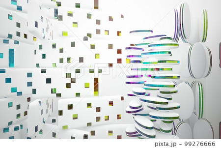 Abstract white and colored gradient glasses interior multilevel public space with window. 3D illustration and rendering. Abstract white and colored gradient glasses interior multilevel public space with window. 3D illustration and rendering. 99276666
