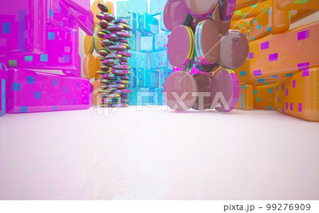 Abstract smooth white and colored gradient interior multilevel public space with window. 3D illustration and rendering. Abstract smooth white and colored gradient interior multilevel public space with window. 3D illustration and rendering. 99276909
