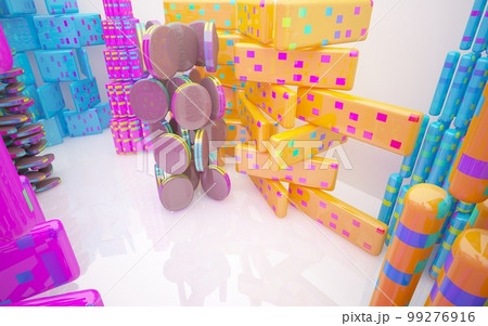 Abstract smooth white and colored gradient interior multilevel public space with window. 3D illustration and rendering. Abstract smooth white and colored gradient interior multilevel public space with window. 3D illustration and rendering. 99276916