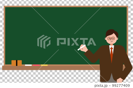 一位男老師在黑板前在黑板上寫字時說話的矢量圖 一位男老師在黑板前在黑板上寫字時說話的矢量圖 99277409
