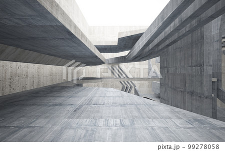 Abstract interior of glass and concrete. Architectural background. 3D illustration and rendering  99278058