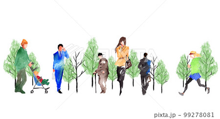 いろいろな人々がいる風景の水彩画 いろいろな人々がいる風景の水彩画 99278081