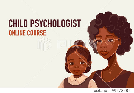 African American mother next to her daughter. Poster - child psychology. Mothers Day. 99278202