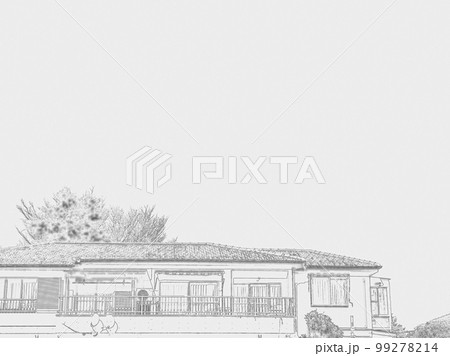 空と住宅。イラスト風の写真。モノクロ。 99278214