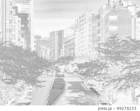 東京都心の道路風景。イラスト風の写真。モノクロ。 99278215