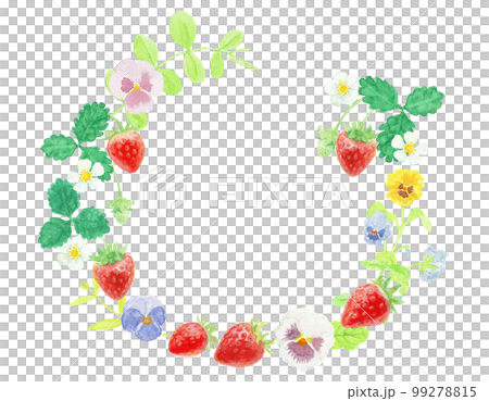 水彩絵の具で描いた春の花といちごリース 99278815