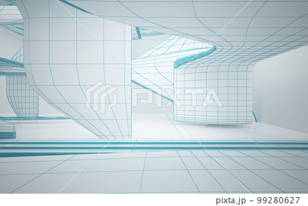 Drawing abstract architectural white interior of a minimalist house with large windows. 3D illustration and rendering. Drawing abstract architectural white interior of a minimalist house with large windows. 3D illustration and rendering. 99280627