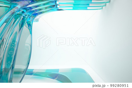 Abstract smooth white and colored gradient glasses interior multilevel public space with window. 3D illustration and rendering. 99280951