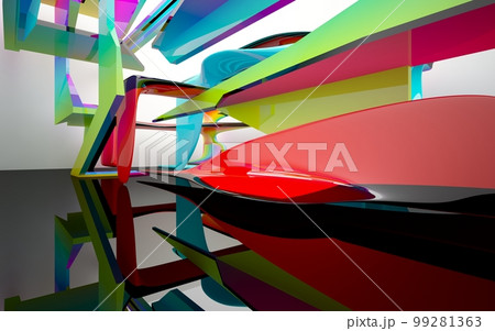 Abstract white and colored gradient smooth interior multilevel public space with window. 3D illustration and rendering. 99281363