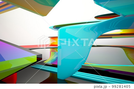 Abstract white and colored gradient smooth interior multilevel public space with window. 3D illustration and rendering. Abstract white and colored gradient smooth interior multilevel public space with window. 3D illustration and rendering. 99281405