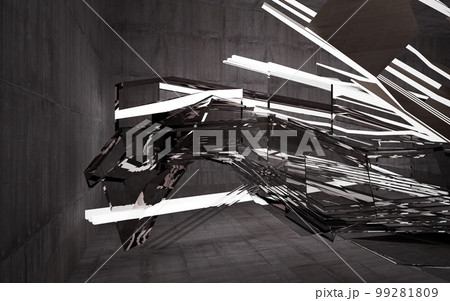 Empty dark abstract brown concrete room interior. Architectural background. Night view of the illuminated. 3D illustration and rendering 99281809