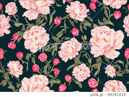 Pink peonies flowers and leaves floral vector seamless pattern spring summer 99281816