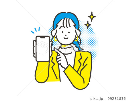 スマホで簡単決済をアピールする女性 イメージ素材 99281836