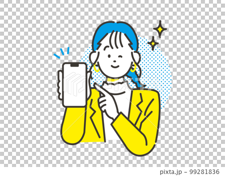 スマホで簡単決済をアピールする女性 イメージ素材 99281836