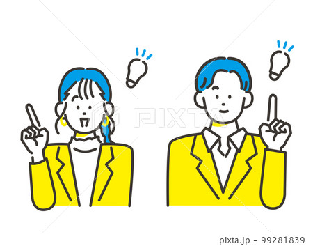 アテンションポーズで案内する男女 ビジネス素材 イメージイラスト 99281839
