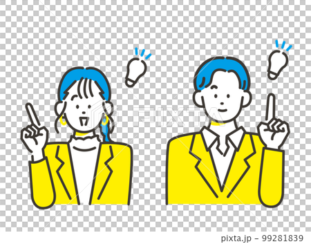 アテンションポーズで案内する男女 ビジネス素材 イメージイラスト 99281839