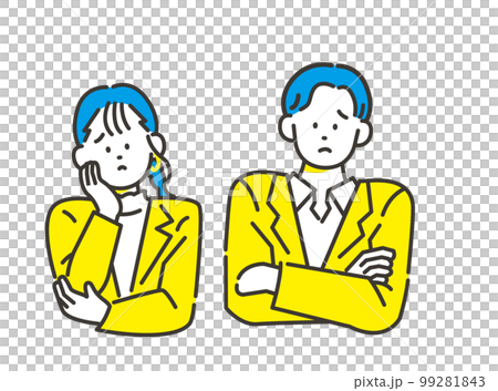 二人で首をかしげて困る男女 ビジネス素材 イメージイラスト 二人で首をかしげて困る男女 ビジネス素材 イメージイラスト 99281843