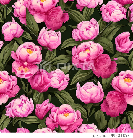 Pink peonies flowers and leaves, floral vector seamless pattern spring summer Pink peonies flowers and leaves, floral vector seamless pattern spring summer 99281858