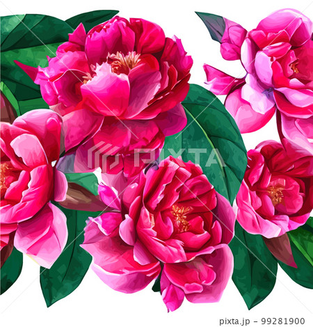 Floral vintage seamless pattern with pink flower peonies and green leaves Floral vintage seamless pattern with pink flower peonies and green leaves 99281900