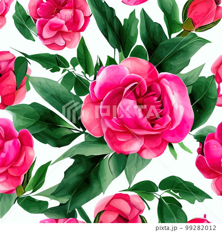 Floral vintage seamless pattern with pink flower peonies and green leaves Floral vintage seamless pattern with pink flower peonies and green leaves 99282012