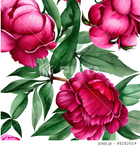 Floral vintage seamless pattern with pink flower peonies and green leaves 99282014
