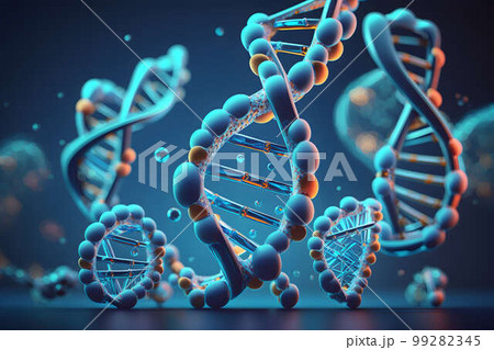 DNA molecules on a on a blue background created with generative AI technology DNA molecules on a on a blue background created with generative AI technology 99282345