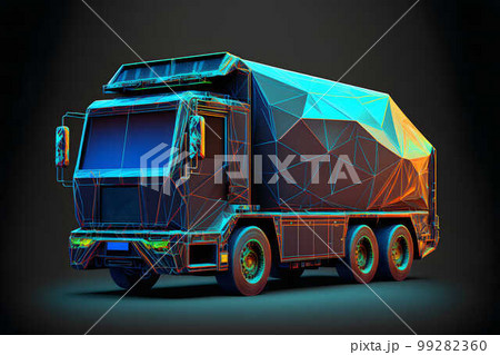 Hologram bin lorry futuristic polygonal model created with generative AI technology 99282360