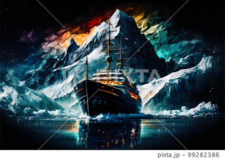 Ship in the Antarctic amid icebergs created with generative AI technology Ship in the Antarctic amid icebergs created with generative AI technology 99282386