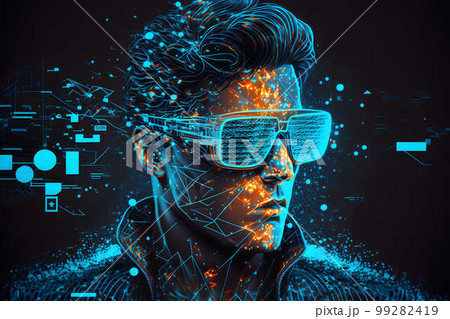 man wearing virtual reality glasses created with generative AI technology 99282419