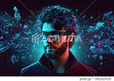 man wearing virtual reality glasses created with generative AI technology man wearing virtual reality glasses created with generative AI technology 99282420