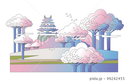 名古屋城　桜咲く公園の見える風景 99282455