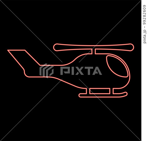 Neon helicopter chopper in air red color vector illustration image flat style Neon helicopter chopper in air red color vector illustration image flat style 99282609