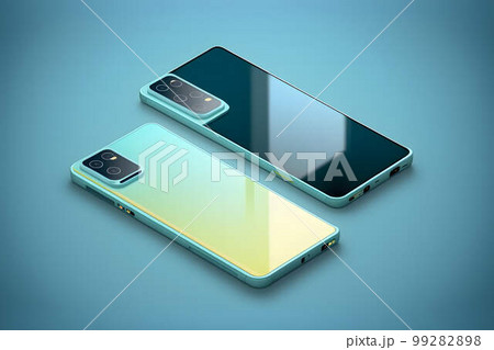 Modern smartphone mockup on a blue background created with generative AI technology Modern smartphone mockup on a blue background created with generative AI technology 99282898