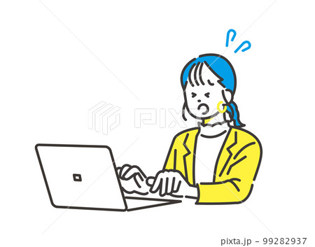パソコン作業が終わらないで困っている女性社員 99282937