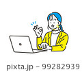 パソコン作業しながらいいねポーズをする若い女性社員 99282939