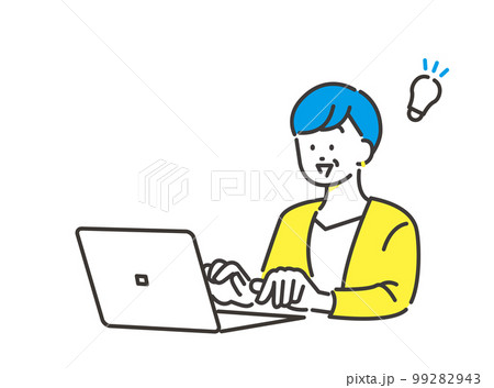 パソコン作業しながら問題を解決する女性社員 99282943