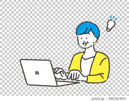 パソコン作業しながら問題を解決する女性社員 99282943