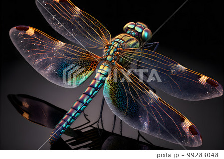dragonfly on black background created with generative AI technology 99283048