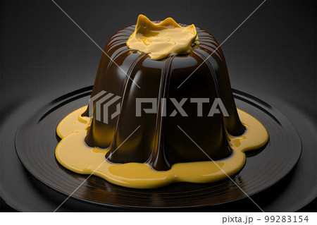 PUDDING WITH BRANDY BUTTER HARD SAUCE on black background created with generative AI technology 99283154