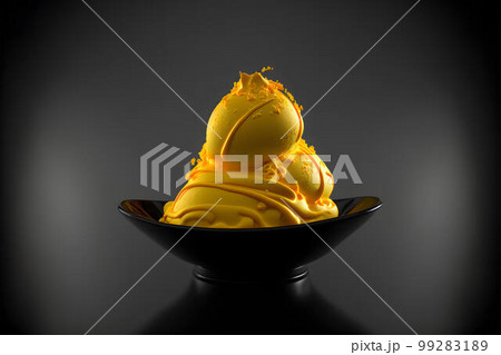 Saffron Ice Cream on black background created with generative AI technology 99283189